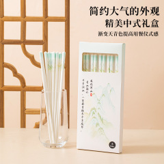 青山绿水陶瓷筷子家用高档家庭套装5双礼盒装筷子防潮防霉陶瓷筷