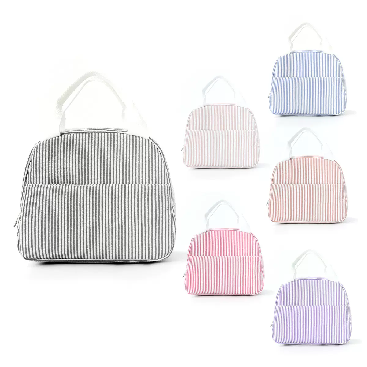 飞泓跨境手提饭盒袋简约大容量泡泡纱午餐包上班通勤手提保温冰包