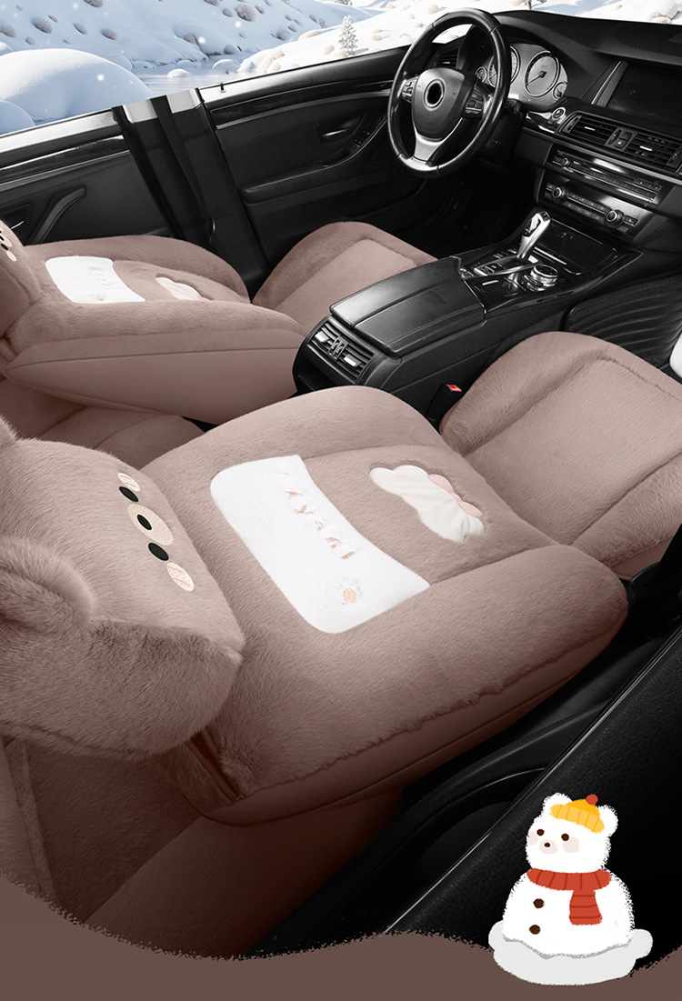 New All-Inclusive Car Seat Cushion Linen Breathable Cartoon Bear Four-Season Universal Car Seat Cushion Wear-Resistant Car Seat Cover