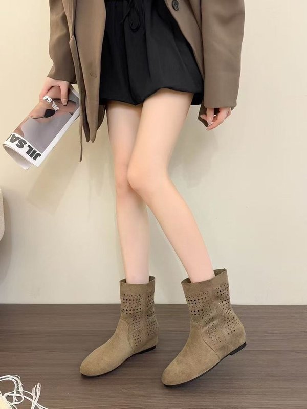 镂空平底长靴女2025新款高筒靴西部牛仔靴英伦靴|undefined