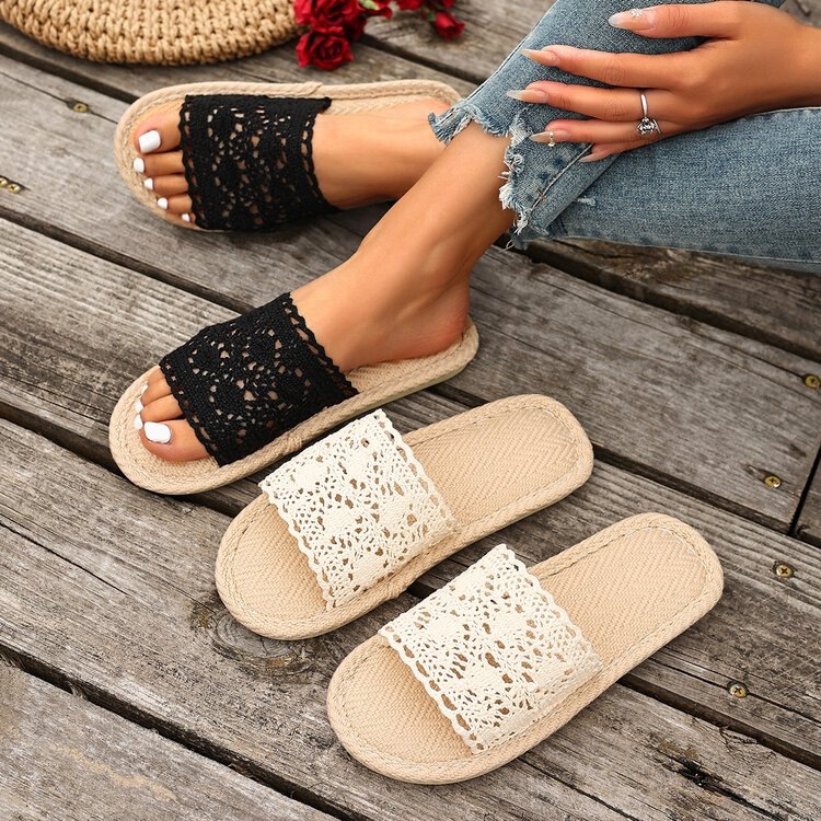 Manufacturer Wholesale Mesh Solid Color Single-Strap Linen Slippers for Home Indoor Use, Sweat-Absorbent, Breathable, Flat-Soled Slippers Manufacturer Wholesale Mesh Solid Color Single-Strap Linen Slippers for Home Indoor Use, Sweat-Absorbent, Breathable, Flat-Soled Slippers