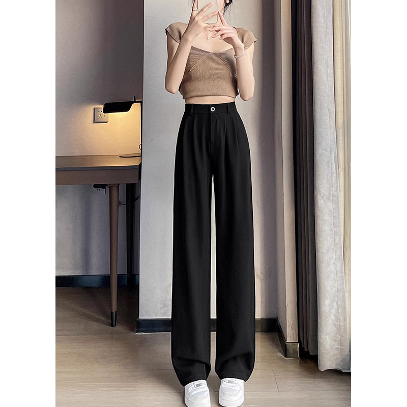 Pantalones de trajes blancos de primavera y otoño de mujer 2024 nuevo hombre pequeño cintura alta sensación de colgaje de tope de piso recto pantalones largos casuales de piernas anchas