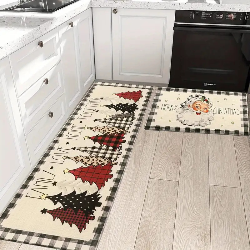 跨境圣诞节水晶绒地垫厨房吸水吸油两件套脚垫耐脏耐磨玄关门垫