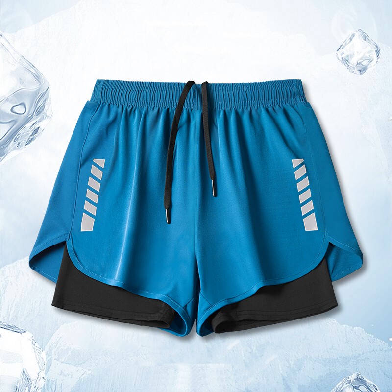 Men's Quick-Dry Ice Silk Summer Cycling Fitness Running Shorts with Anti-Exposure Lining Training Shorts