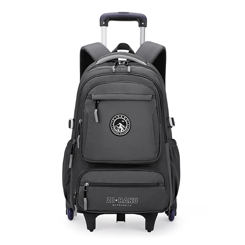 Mochila de tirón, caja de tirón, mochila escolar para niños de grado 3 - 6, estudiantes de secundaria masculinos con ruedas para subir escaleras de gran capacidad