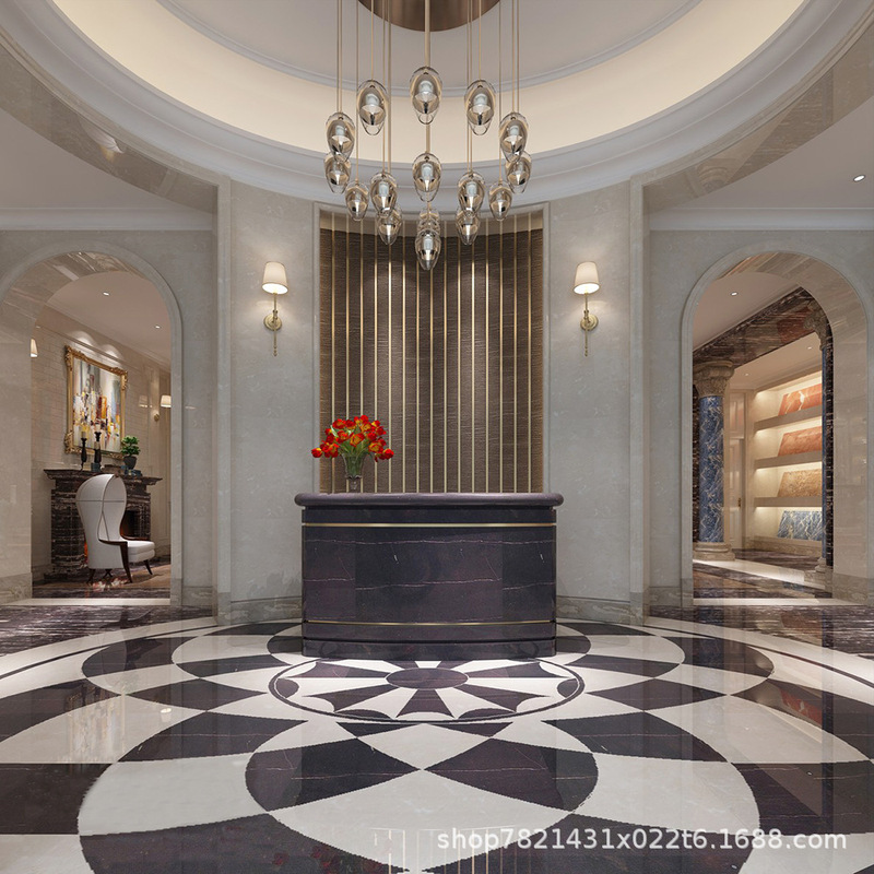 Black and white mosaic tiles, stone slabs, and marble tiles for creating a patterned floor in corridors, lobbies, living rooms, dining rooms, and passageways