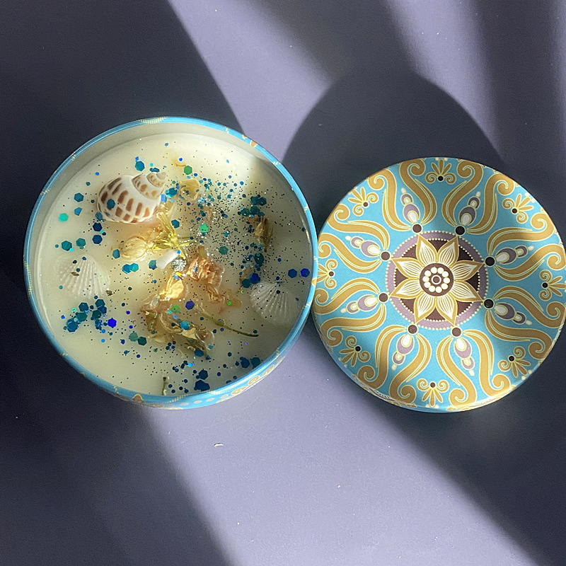 Caja de hojalata vela boda fragancia hecha a mano pequeña vela cumpleaños flor seca cera de soja con regalo de mano aromaterapia vela