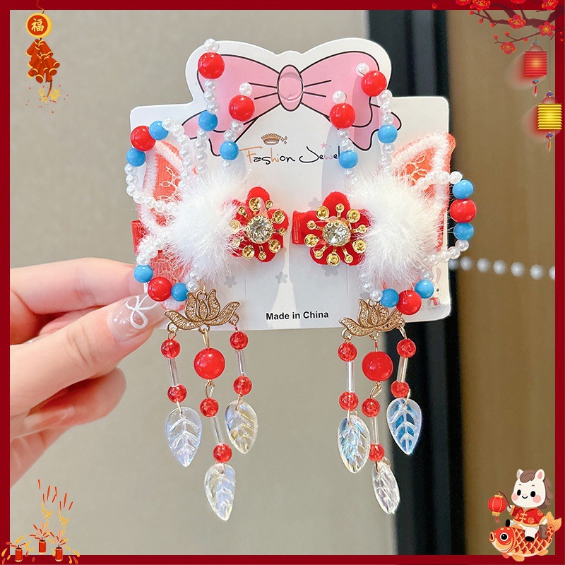 Horquilla Infantil con Borlas Chinas Hecha a Mano para Año Nuevo y Hanfu