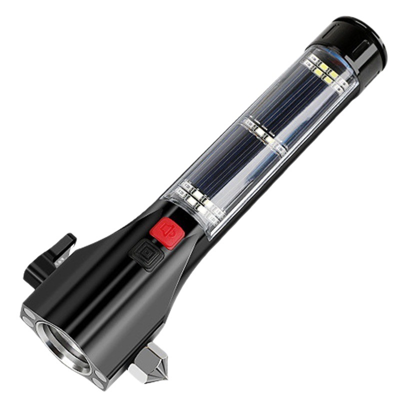 Cross-border T6 cono de seguridad del coche fuerte luz de carga USB al aire libre autodefensa solar fuego alarma de emergencia linterna