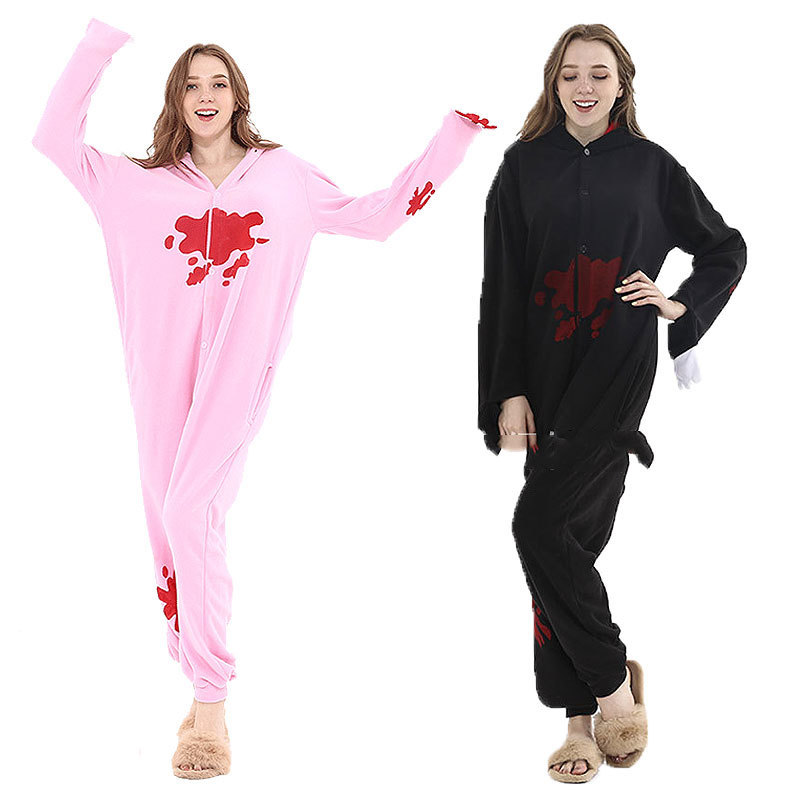 Mixed batch autumn and winter cartoon animal conjoined pajamas black pink bear cross-border foreign trade polar fleece home clothes