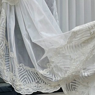 Elegant Chinese-Style Cloud Pattern Embroidered White Sheer Curtain, Light-Transmitting Window Screen, Luxurious and High-End Feel for Living Room Balcony