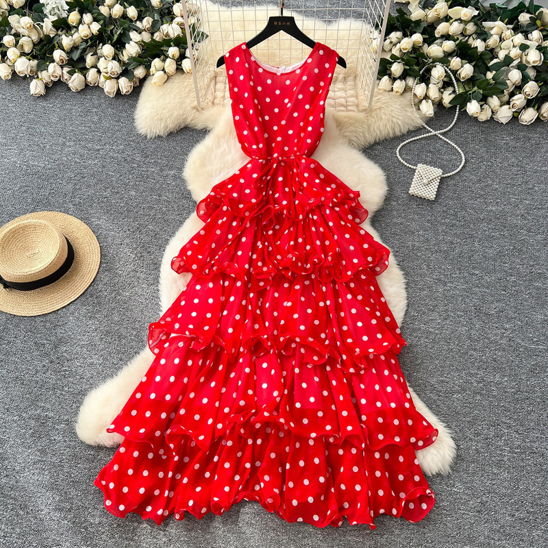 European and American Style Light Luxury High-End Polka Dot Sleeveless Dress for Women, Summer Waist-Cinching Slimming Light Luxury Elegant Unique Tiered Dress European and American Style Light Luxury High-End Polka Dot Sleeveless Dress for Women, Summer Waist-Cinching Slimming Light Luxury Elegant Unique Tiered Dress