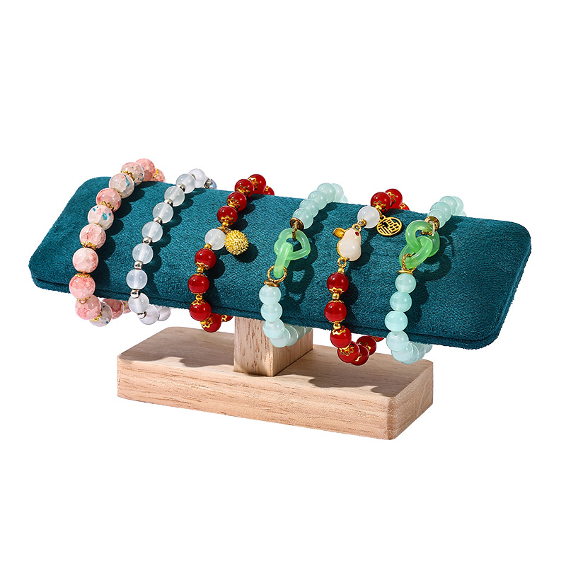 Brazalete de madera mayorista de madera sólida de una sola capa de reloj estante de exhibición pulsera pulsera pulsera tela de lana accesorios estante de almacenamiento