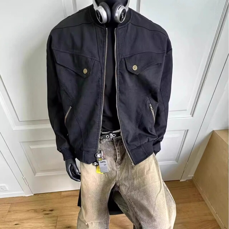 Cross-Border Cleanfit Heavy Industry Jacket Men's Autumn and Winter Short Cover Distressed Harrington Jacket Cotton Men's Top