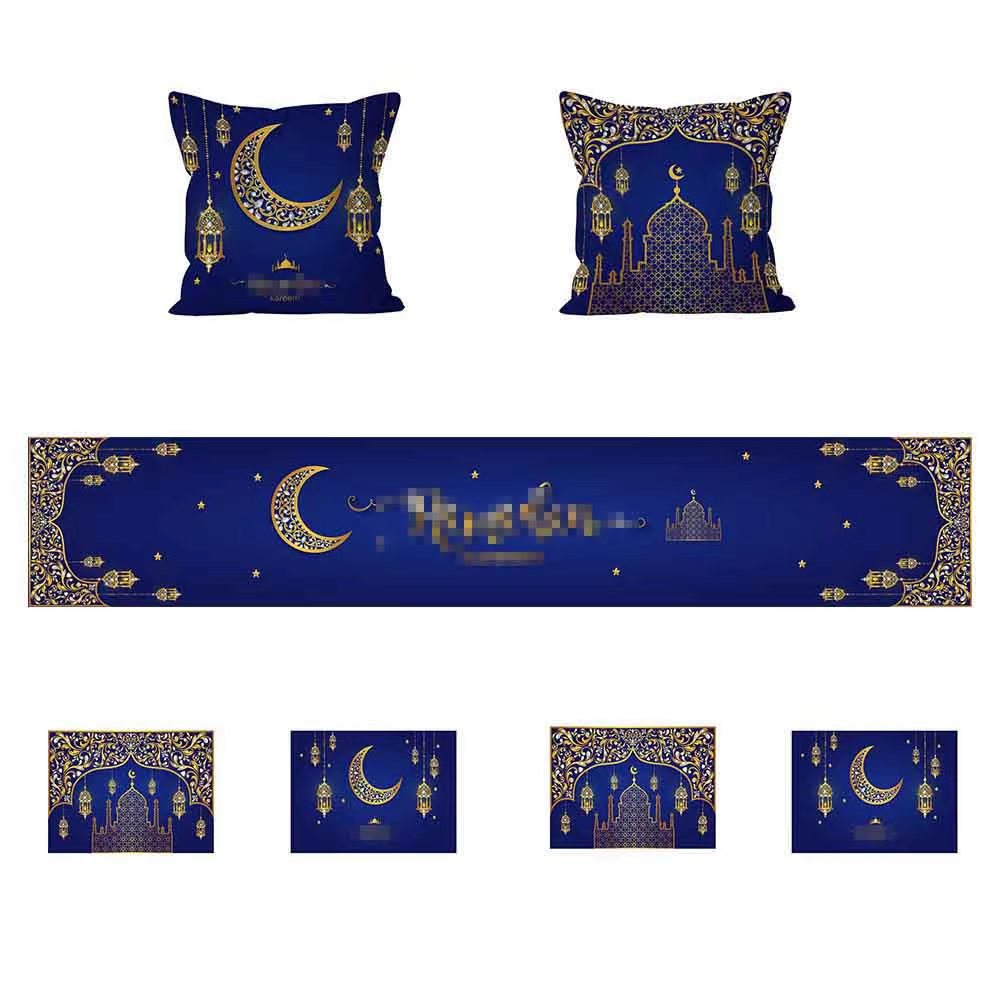 Nuevos festivales nacionales transfronterizos luces de luna dorada impresión azul almohada paquete de almohadilla bandera de estilo nacional hogar