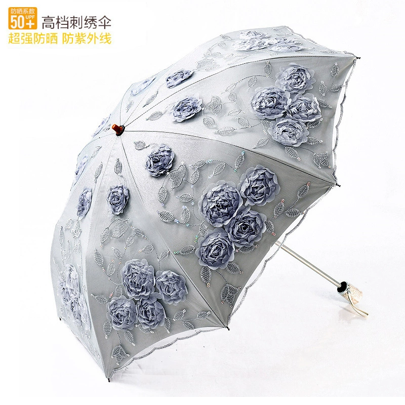 Double-layer umbrella solar-powered for princess, sun protection, UV protection, with embroidery