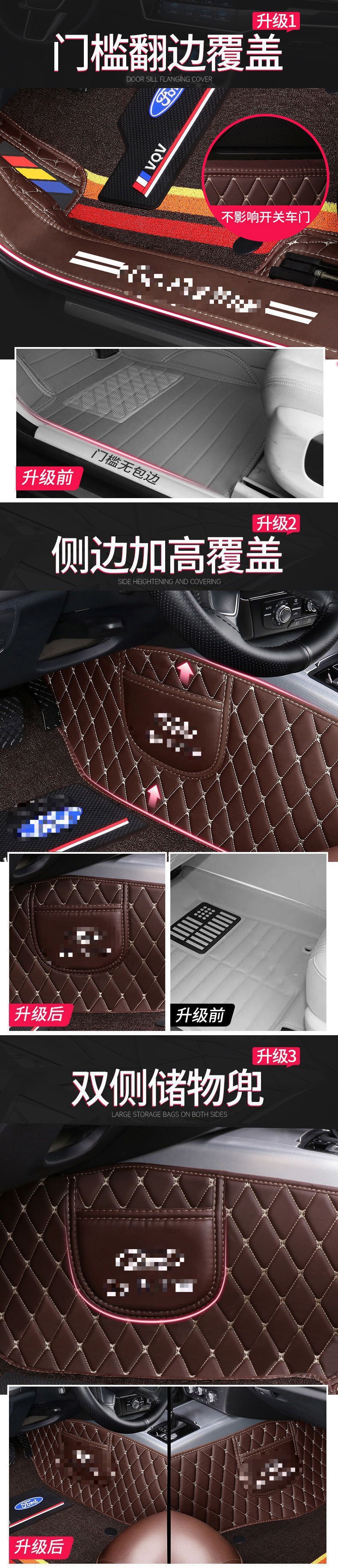 Suitable for Ford's New Focus, Escort, Ecosport, Kuga, Taurus, Mondeo, Edge, and All Other Models, Full Coverage Car Floor Mats