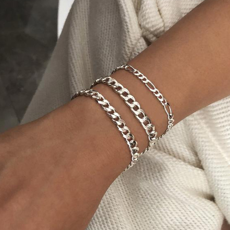 European and American Cross-border Jewelry Men's Hip-hop Punk Titanium Steel Cuban Chain Metal Bracelet Geometric Metal Chain Bracelet