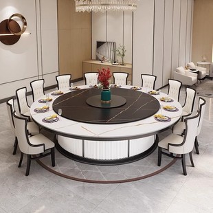 Hotel Dining Table Full Slate Large Round Table Electric Turntable 15 People 20 People Restaurant Hot Pot Table with Induction Cooker