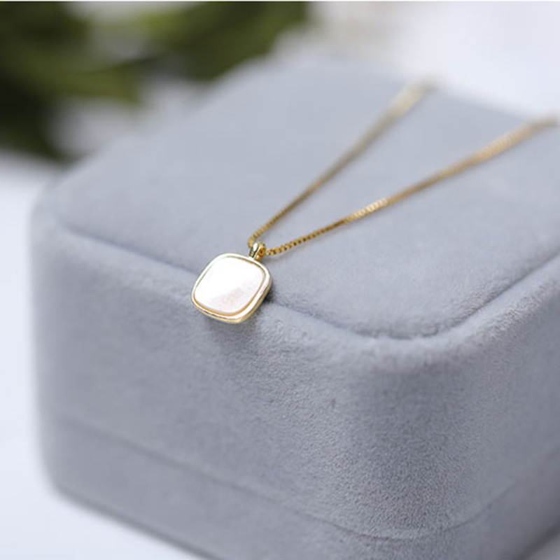 retro square shell pendant copper necklace wholesale nihaojewelrypicture5