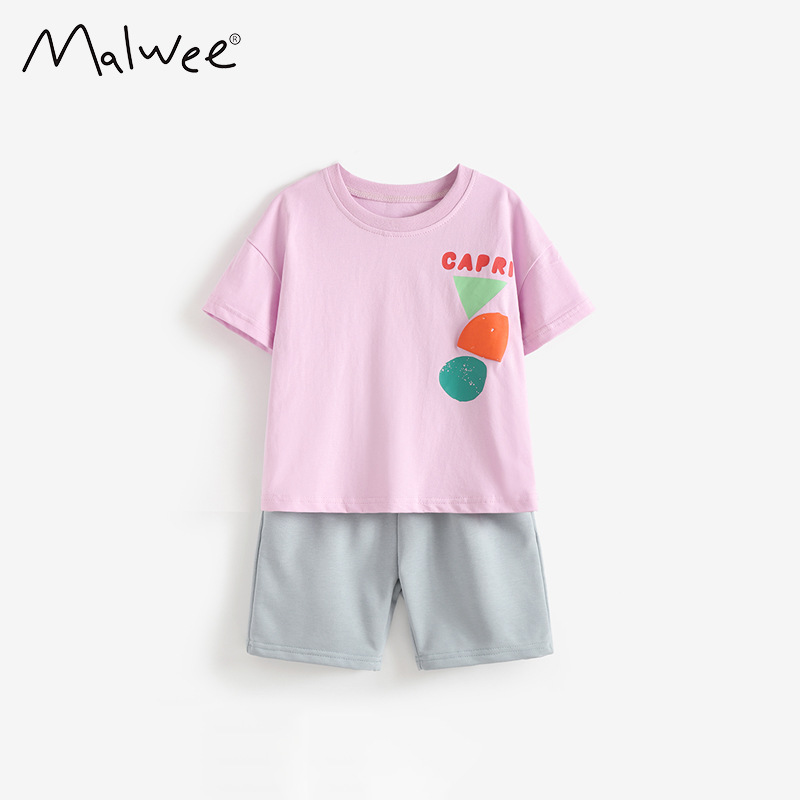Malwee transfronterizo de verano estilo europeo y americano pantalones cortos de manga corta de dos piezas para niños y medianos nuevo conjunto cómodo