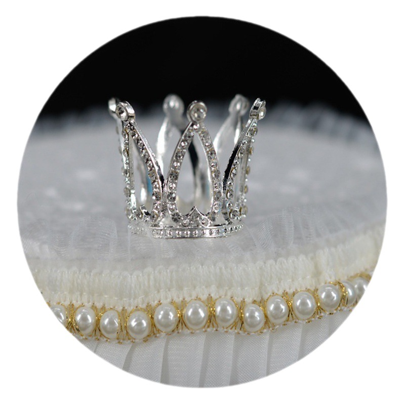 Round Heart Cake Decoration Crown Children's Birthday Princess Rhinestone Performance Accessories Cross-Border