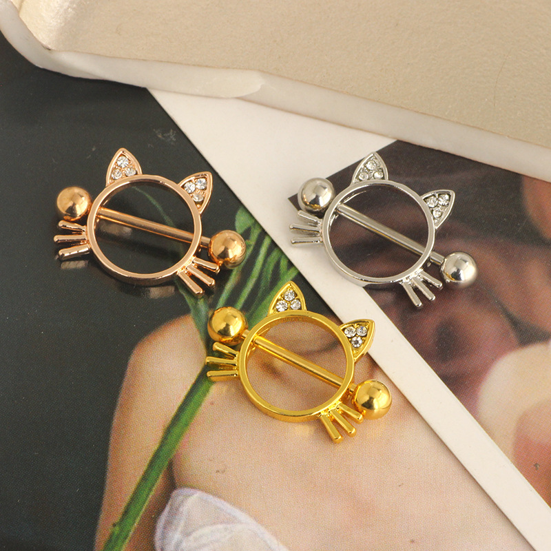 Cute Cat Nipple Ring 316L Surgical Steel Nipple Jewelry Rose Gold Silver Gold 3 Colors detail image 7