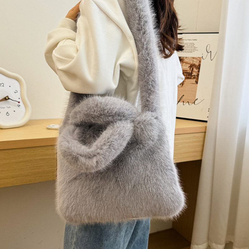 Japón y Corea del Sur otoño y invierno nuevo bolso de piel de mujer imitación de piel de conejo bolso de mano gran capacidad bolso de hombro bolso de peluche