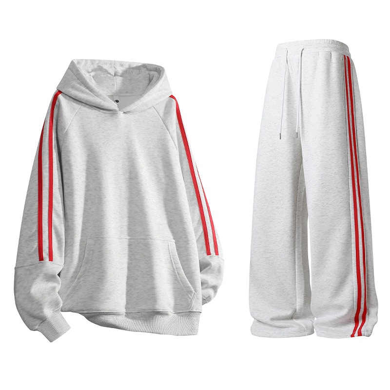 Trajes deportivos casuales transfronterizos de primavera y otoño, trajes de otoño para hombres, rayas grises americanas, un conjunto completo de parejas, moda de trajes