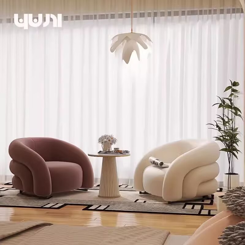 Cream Style Single Sofa Chair Living Room Bedroom Clothing Store Leisure Fabric Chair Small Apartment Home Seat
