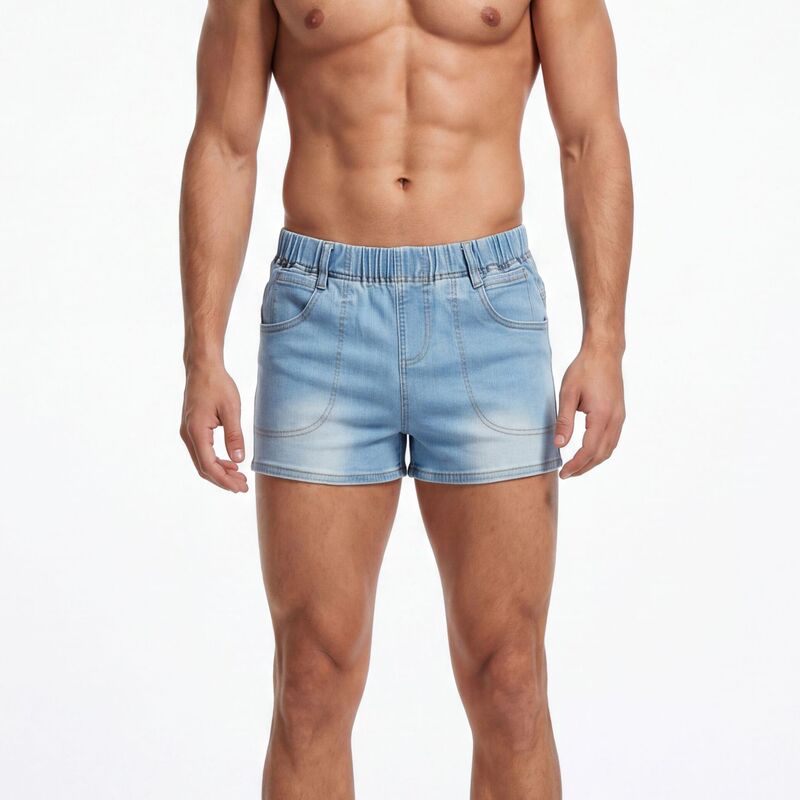 Cross-Border Hot-Selling Items Exclusively for European and American Men's Fashion, Elastic Waistband, Stretchy Tight-Fitting Denim Shorts, Factory Direct Stock