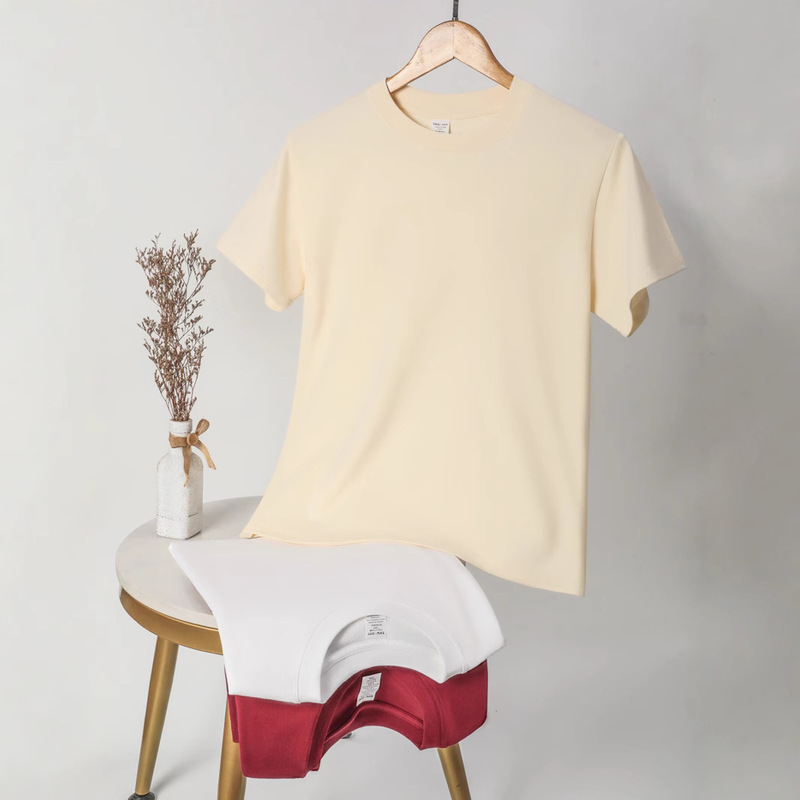 日系重ポンド純綿半袖tシャツレディースゆるいカジュアル丸首半袖男女同一タイプtシャツ上着ins|undefined