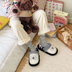 恋家秋冬新品暖冬毛绒小确幸棉拖鞋室内外穿女款卡通小狗格子