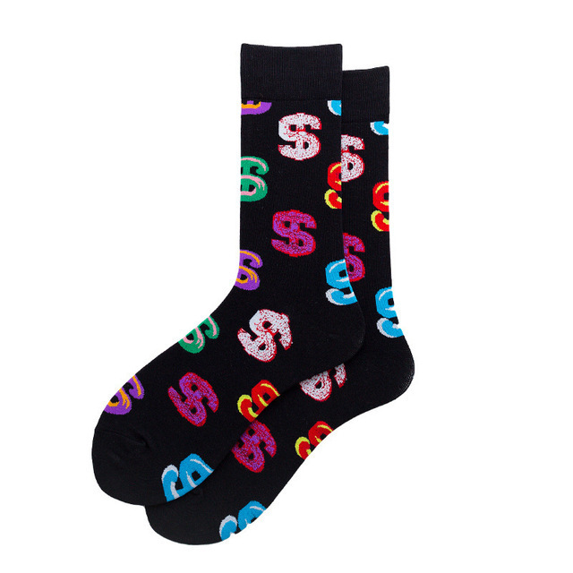 Novelty Socks for Men Dress Colorful Abstract Finger Pattern Plaid Skateboard Casual Funny Wedding Happy