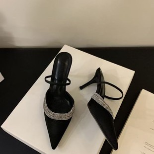 2024 Summer New French Style Outwear High Heels Purple Pointed Sandals with Stiletto Heel Women's Toe Slippers