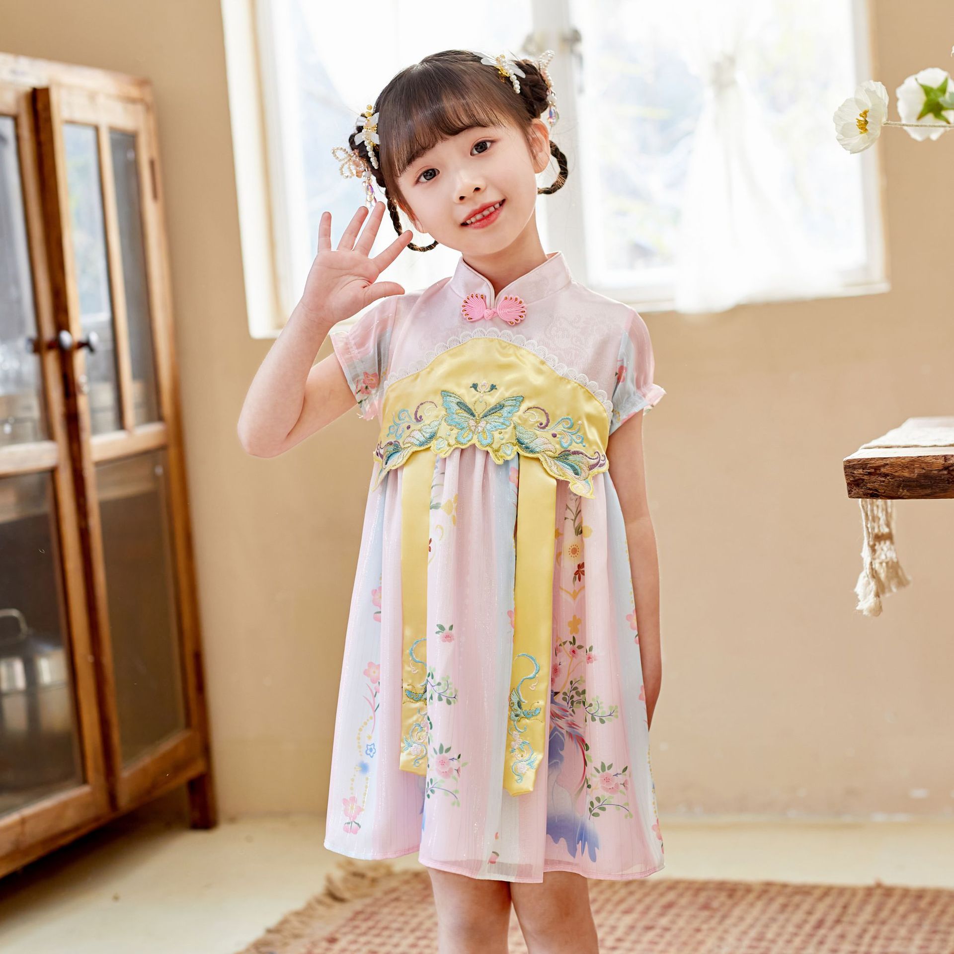 女童汉服2026春夏新款儿童古装印花唐装超仙公主裙连衣裙日常薄款