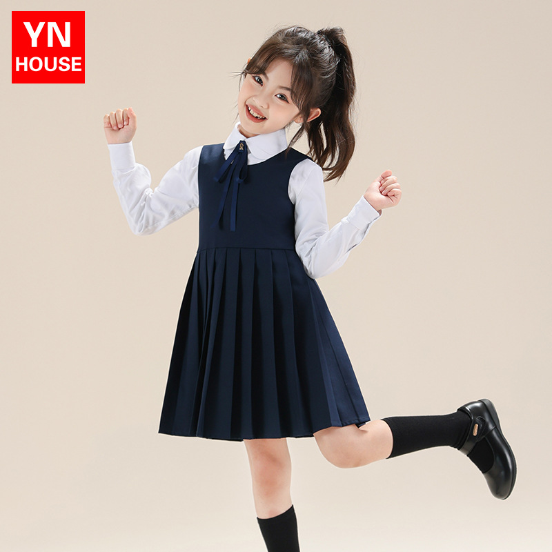 女童连衣裙套装儿童学院风背心裙百褶裙中大童演出表演服JK裙子