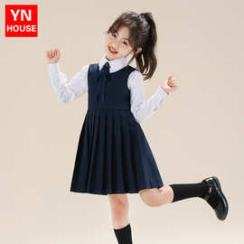 女童连衣裙套装儿童学院风背心裙百褶裙中大童演出表演服JK裙子