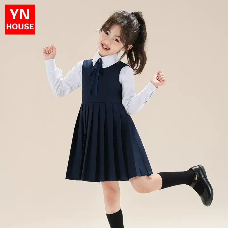 女童连衣裙套装儿童学院风背心裙百褶裙中大童演出表演服JK裙子