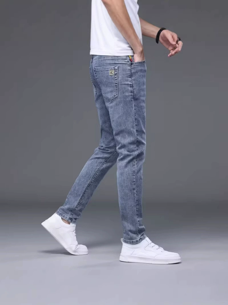 Синие летние комфортные дышащие джинсы, брюки, slim fit