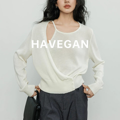 与间HAVEGAN/天丝亚麻针织衫女秋季2025新款解构设计长袖宽松上衣