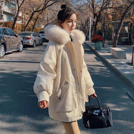 实拍2022新款冬季派克棉服女韩版加绒加厚小个子爆款棉衣棉袄外套