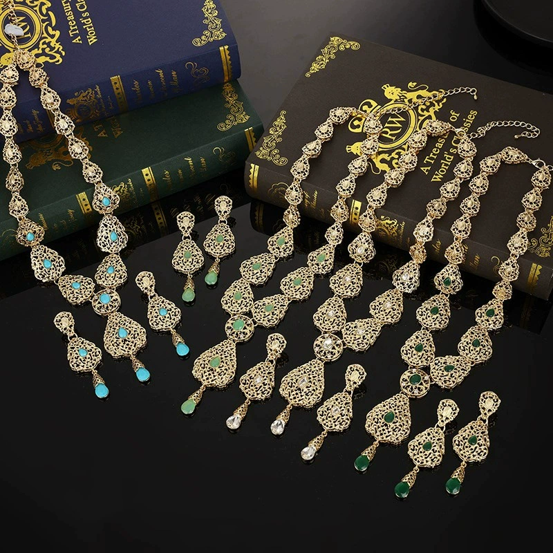 Golden necklace and earrings, Arabic set, metal jewelry
