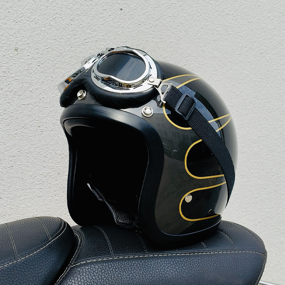 500TX Helmet Half — Motuoche Motosiklet kaskı (dəbilqə) - matte-black-flower-pilot-goggles-xxxxl