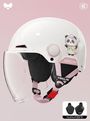 Motorcycle Helmet for Men, Motosiklet kaskı (dəbilqə) - 3c-pink-bubble-bear-transparent-long-mirror-removable-ear-protection-for-all-seasons-one-size-fits-all