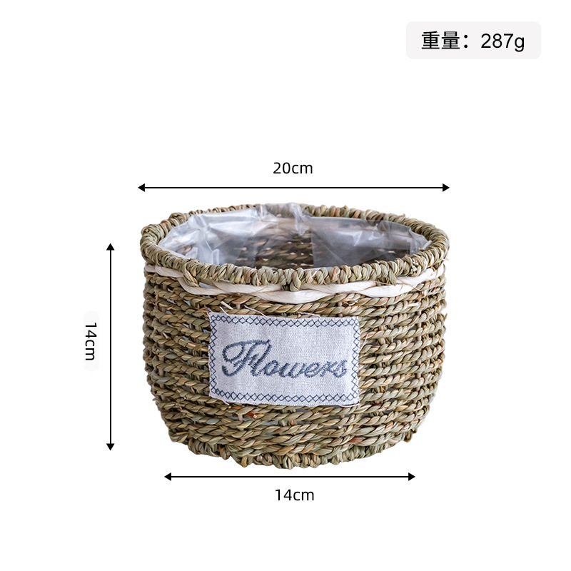 Maceta Decorativa Tejida de Paja Hecha a Mano para Jardín y Balcón
