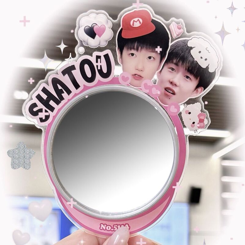 Acrylic Material Selfie Stick Convex Mirror for Fan Support, Handheld Photo Prop Mirror, Popular Mirror for Friends