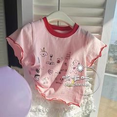 韓系童裝女童網紅粉色短袖夏裝新款兒童女孩字母T恤0088A043
