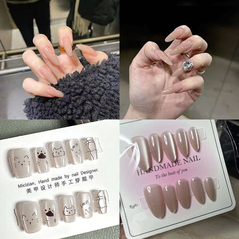 "Ganlu Temple" Hua Fei Touch Face Pure Hand-Wearing Nail Art Patch Short, Medium and Long White Naked Powder Ice Penetrating Advanced Sense