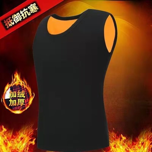 Men's sleeveless base layer with plush lining and warm insulation, 2024 autumn/winter vest, close-fitting wide shoulders